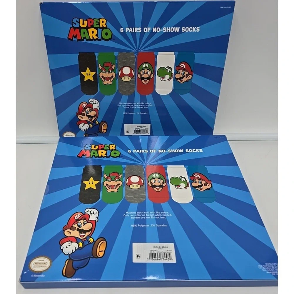 NEW Super Mario Boys No-Show Socks Size S 12-Pack Shoe Size 4 1/2 - 8‎ 1/2